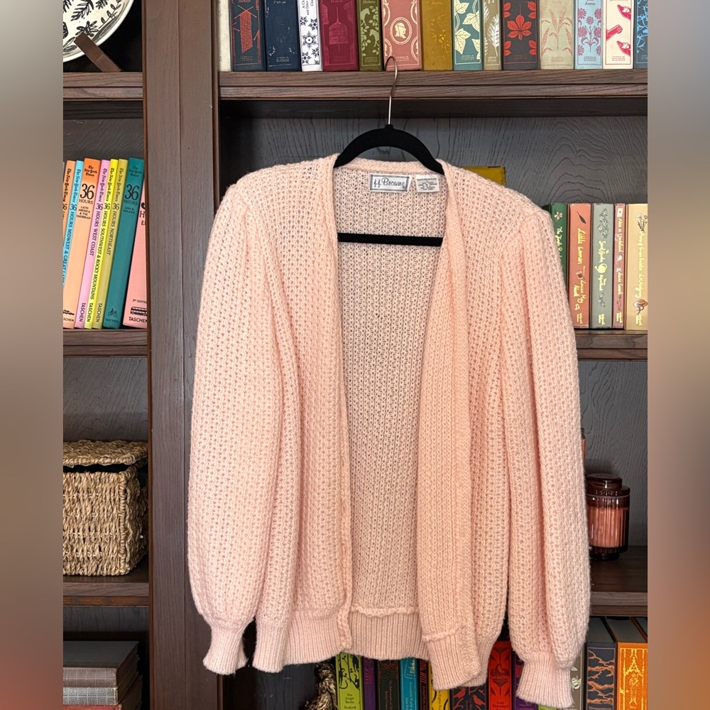 Vintage Puff Shoulder Pink Cardigan